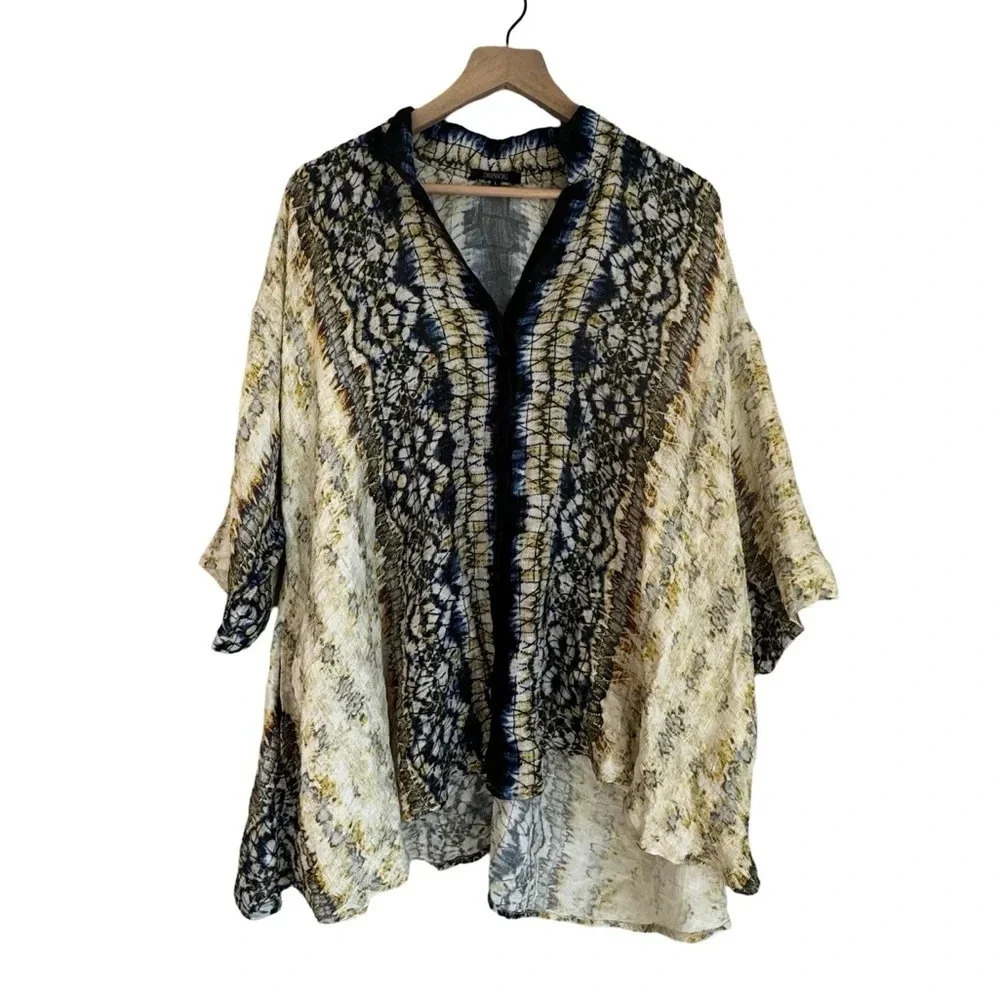 DRESSORI || Women's Silk Crepe Kimono Blouse Artsy Lagenlook top Size L